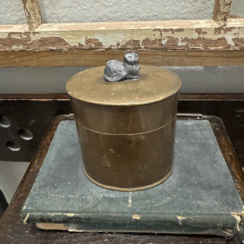 Vintage Brass Cat Trinket Box